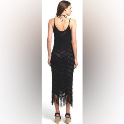 NWT SIZE XS/S 525 America Black Fringe Midi Dress