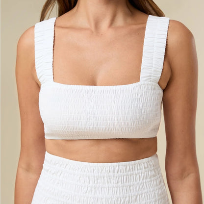 NWT SIZE L Rachel White Smocked Crop Top