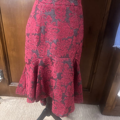 NWT SIZE 10 Rachel Parcell Burgundy and Black Floral Midi Skirt