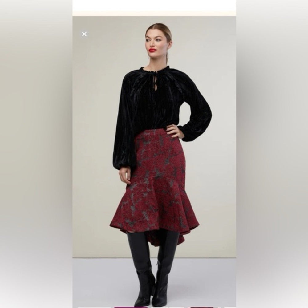NWT SIZE 10 Rachel Parcell Burgundy and Black Floral Midi Skirt