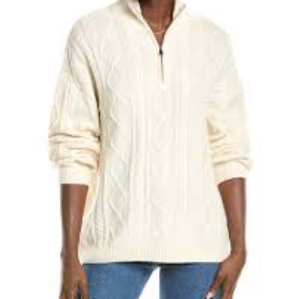 PRE-OWNED SIZE S Splendid Off-White Cable Knit Turtleneck Sweater