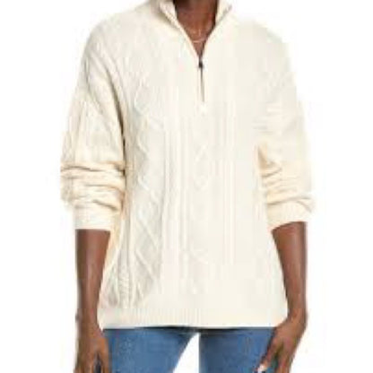 PRE-OWNED SIZE S Splendid Off-White Cable Knit Turtleneck Sweater