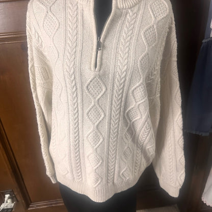 PRE-OWNED SIZE S Splendid Off-White Cable Knit Turtleneck Sweater