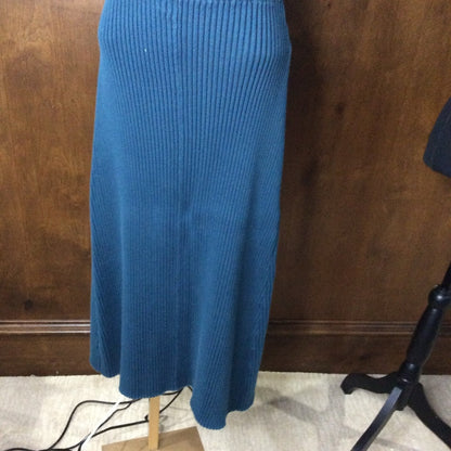PRE-OWNED SIZE 8 Victor Glemaud Deep Blue Ribbed Midi Skirt