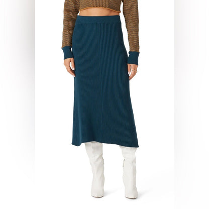 PRE-OWNED SIZE 8 Victor Glemaud Deep Blue Ribbed Midi Skirt
