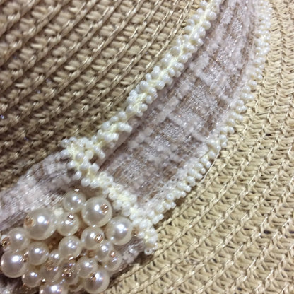 NWT SIZE OS Elegant Beige Sun Hat with Pearl Accent