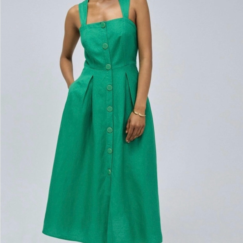 NWOT SIZE 2-14-16 Maeve Green Square Neck Sleeveless Midi Dress