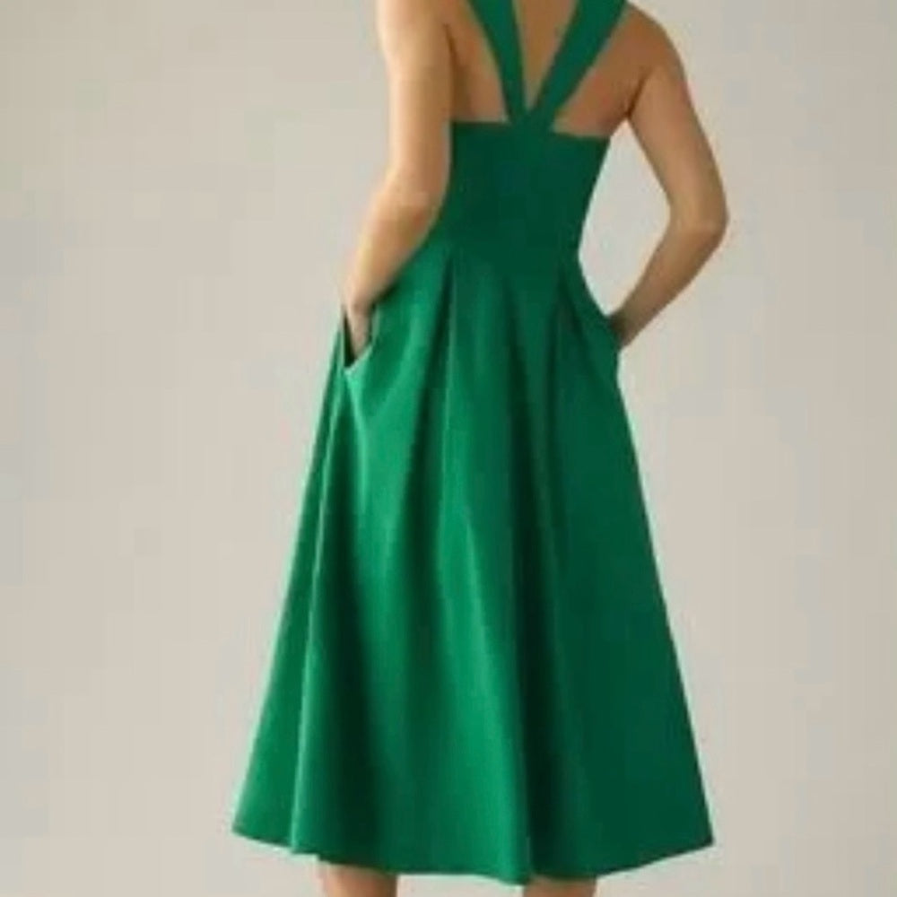 NWOT SIZE 2-14-16 Maeve Green Square Neck Sleeveless Midi Dress