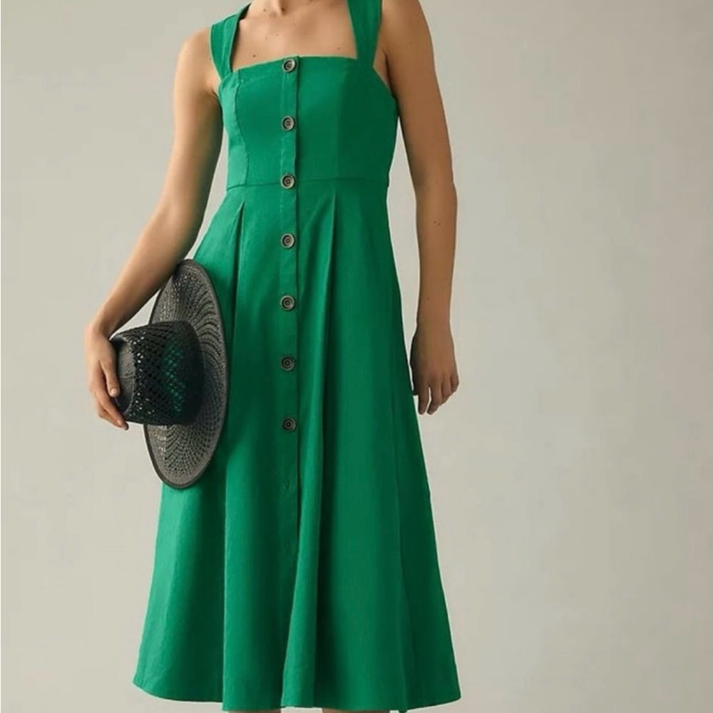 NWOT SIZE 2-14-16 Maeve Green Square Neck Sleeveless Midi Dress