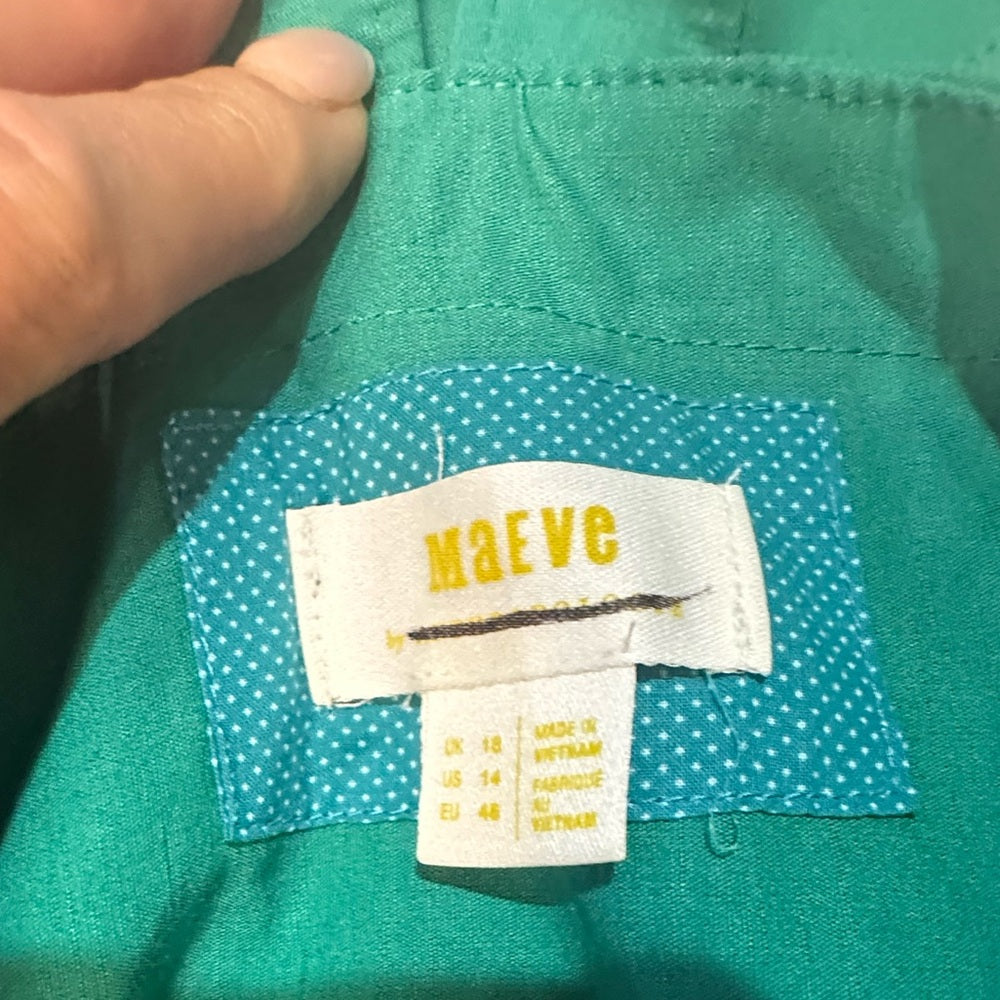 NWOT SIZE 2-14-16 Maeve Green Square Neck Sleeveless Midi Dress