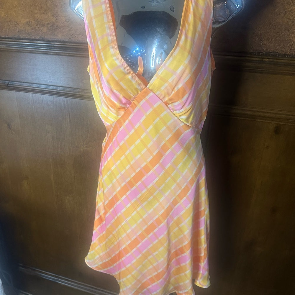 NWT SIZE 4/8 Peppermayo Asymmetrical Plaid Dress in Pink and Yellow