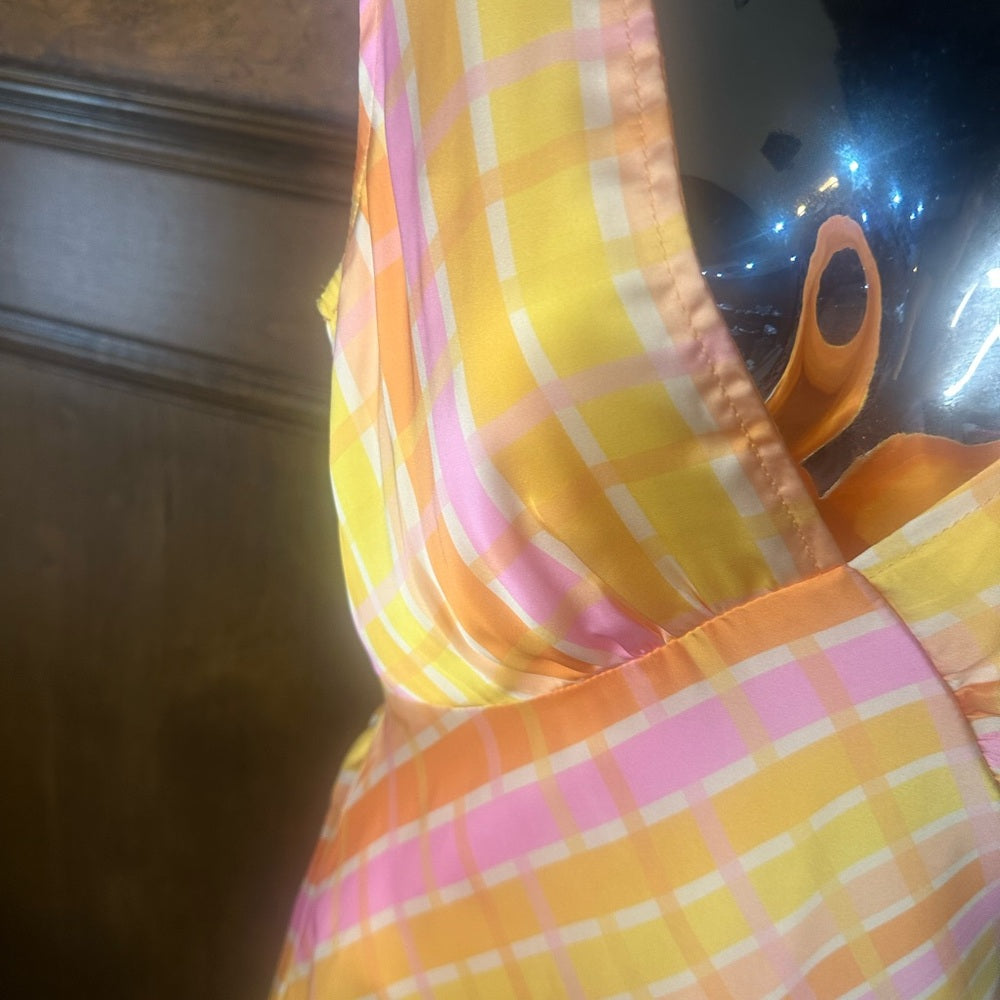 NWT SIZE 4/8 Peppermayo Asymmetrical Plaid Dress in Pink and Yellow