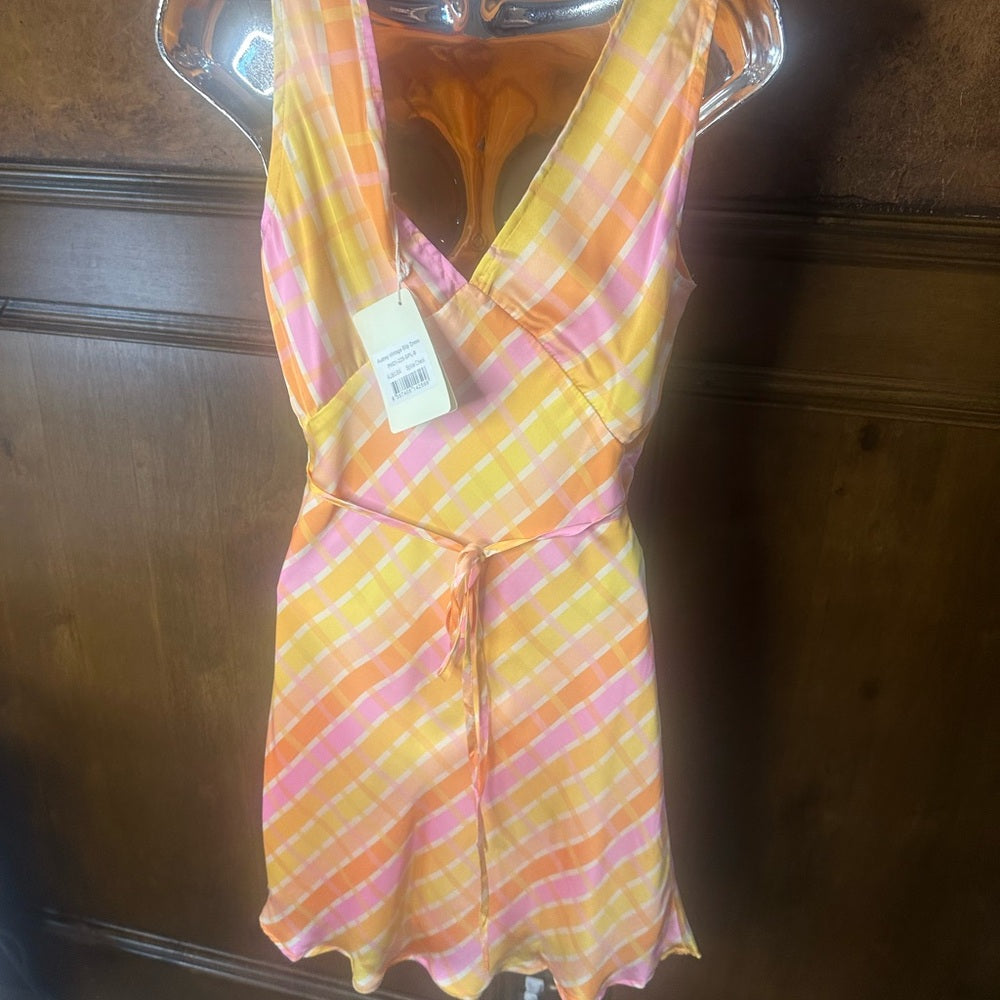 NWT SIZE 4/8 Peppermayo Asymmetrical Plaid Dress in Pink and Yellow