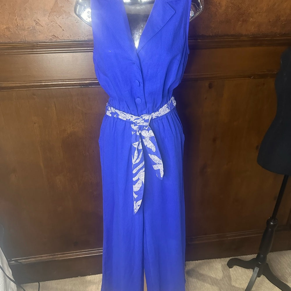 NWOT SIZE XS G by Giuliana Blue Jumpsuit with Printed Sash