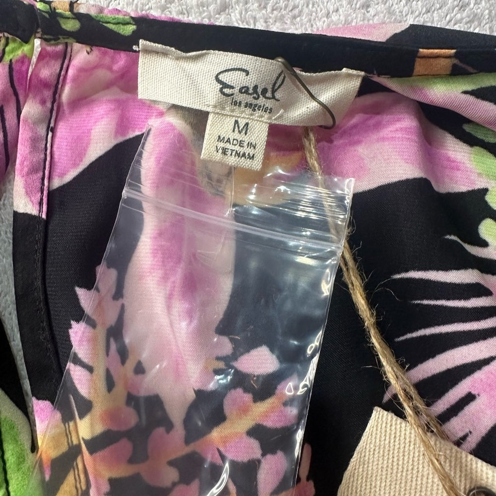 NWT SIZE M Easel Black and Pink Floral Long Sleeve Dress