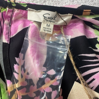 NWT SIZE M Easel Black and Pink Floral Long Sleeve Dress