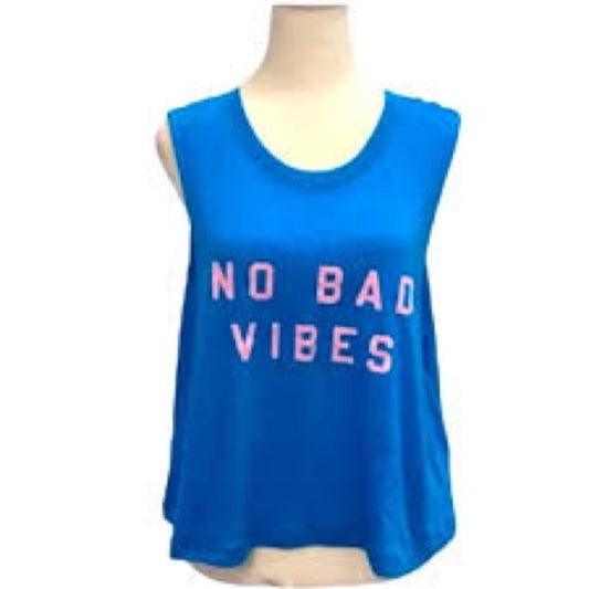 NWOT SIZE L Spiritual Gangster Vibrant Blue Tank with Pink Lettering