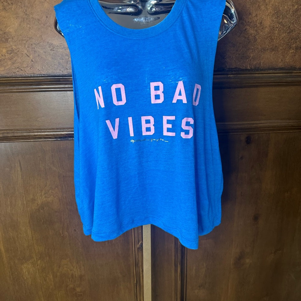 NWOT SIZE L Spiritual Gangster Vibrant Blue Tank with Pink Lettering