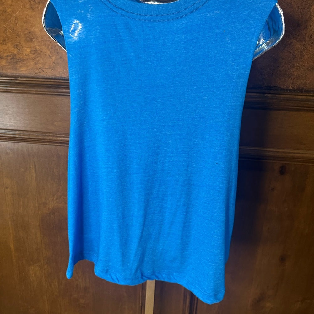 NWOT SIZE L Spiritual Gangster Vibrant Blue Tank with Pink Lettering