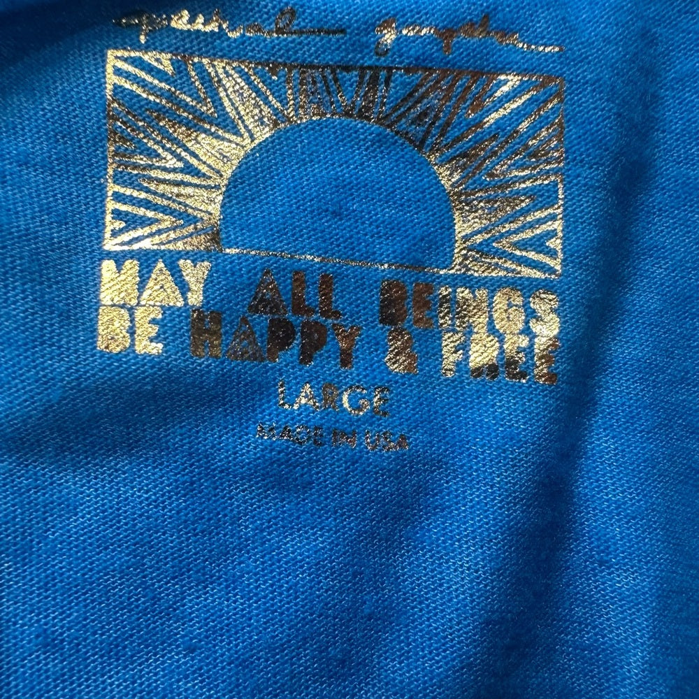 NWOT SIZE L Spiritual Gangster Vibrant Blue Tank with Pink Lettering