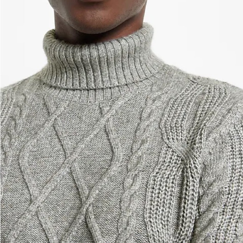 NWT SIZE XL PIOMBO Charcoal Cable Knit Turtleneck Sweater