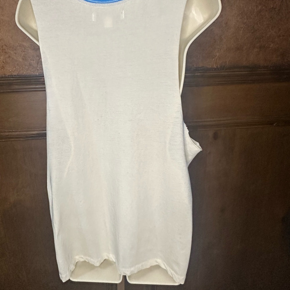NWT SIZE L Spiritual Gangster Women's Muscle Tee - White with Blue and Yellow