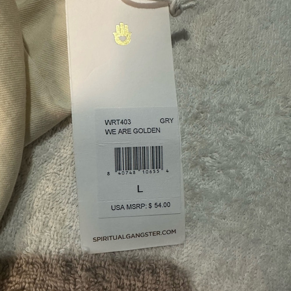 NWT SIZE L Spiritual Gangster Women's Muscle Tee - White with Blue and Yellow