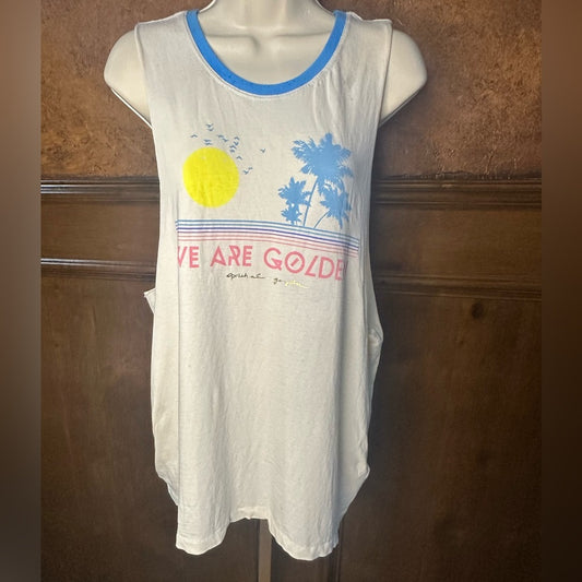 NWT SIZE L Spiritual Gangster Women's Muscle Tee - White with Blue and Yellow