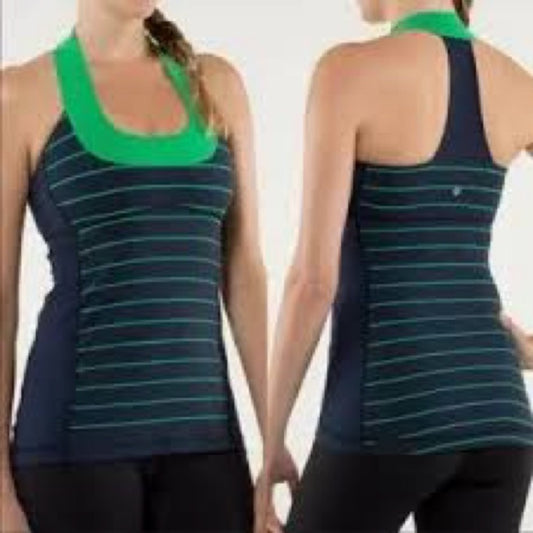 NWOT SIZE S  athletica Navy and Green Striped Tank Top