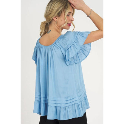 NWOT SIZE L Love Sky Blue Flutter Sleeve Top
