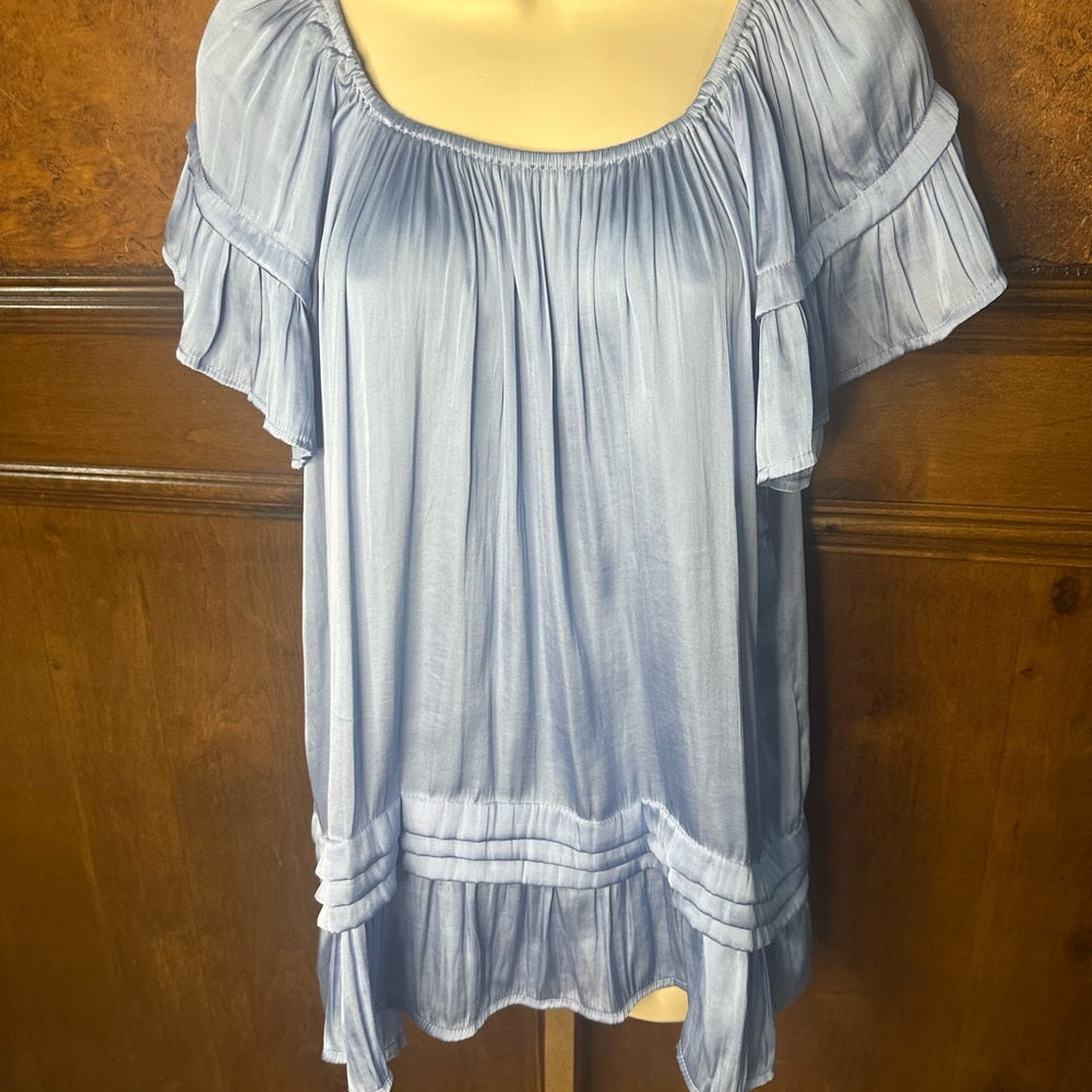 NWOT SIZE L Love Sky Blue Flutter Sleeve Top