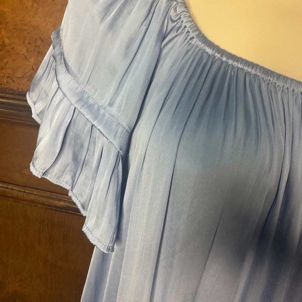 NWOT SIZE L Love Sky Blue Flutter Sleeve Top