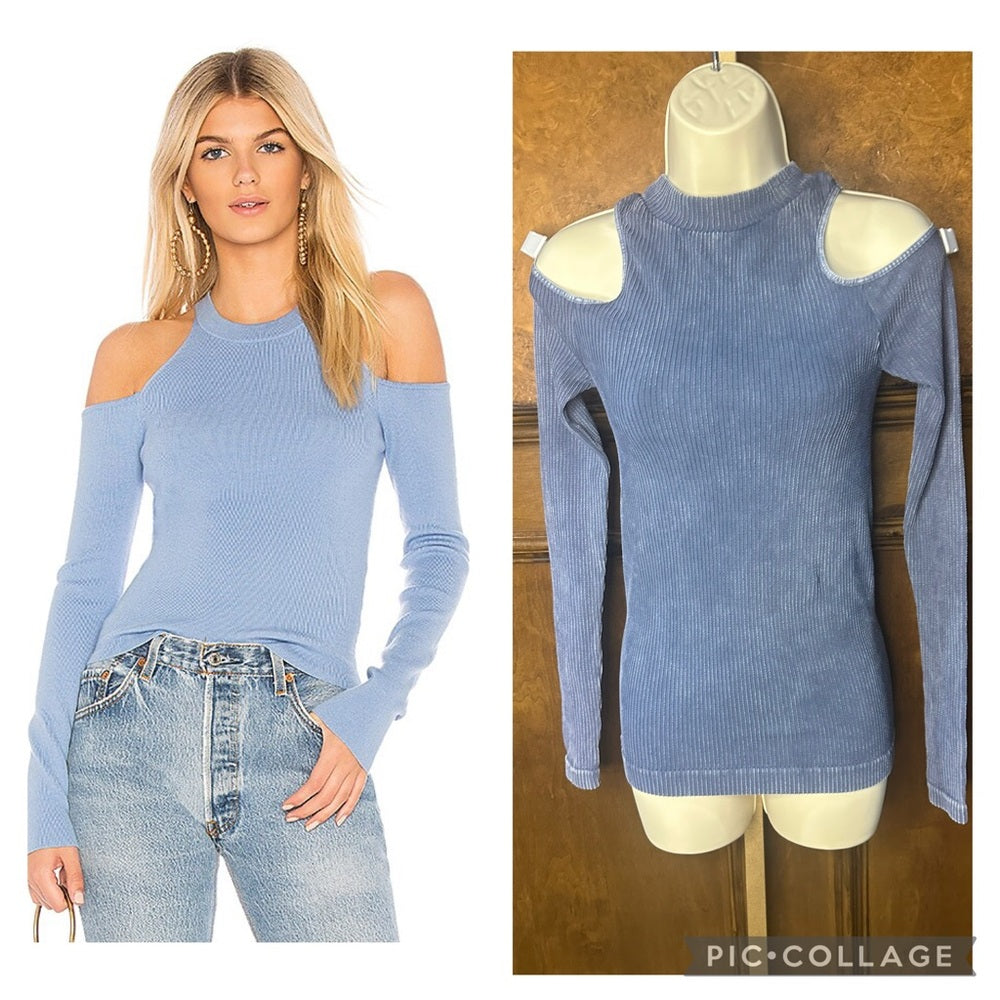 NWOT SIZE S/P Free People Light Blue Cold Shoulder Long Sleeve Top