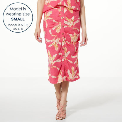 NWT SIZE XS Colleen Lopez Coral Leaf Print Midi Skirt