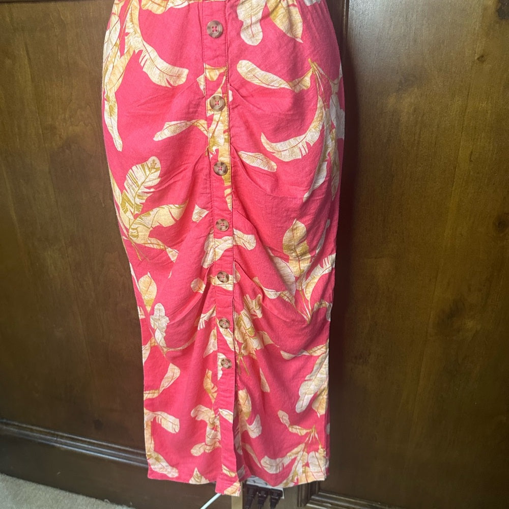 NWT SIZE XS Colleen Lopez Coral Leaf Print Midi Skirt