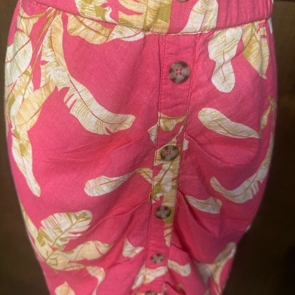 NWT SIZE XS Colleen Lopez Coral Leaf Print Midi Skirt