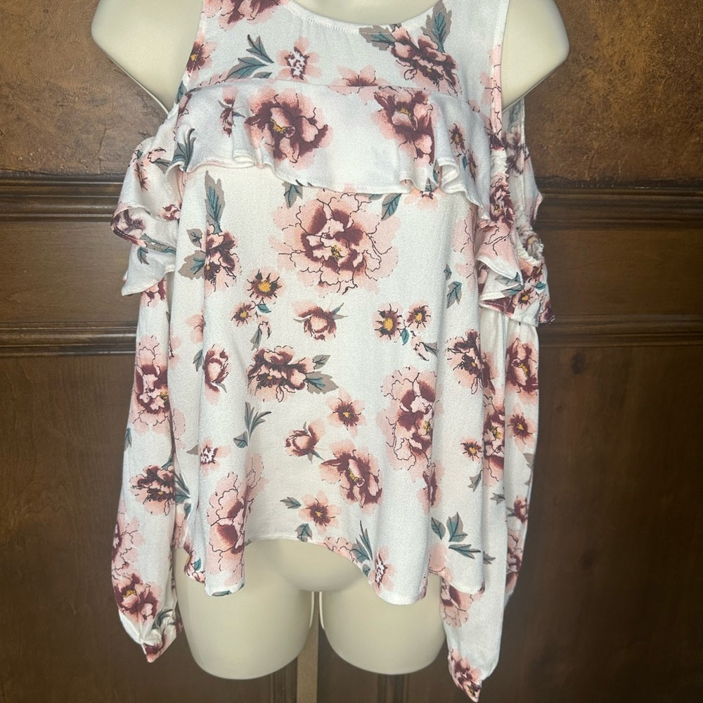 NWT SIZE XS BB Dakota Floral Cold Shoulder Blouse - Cream and Red