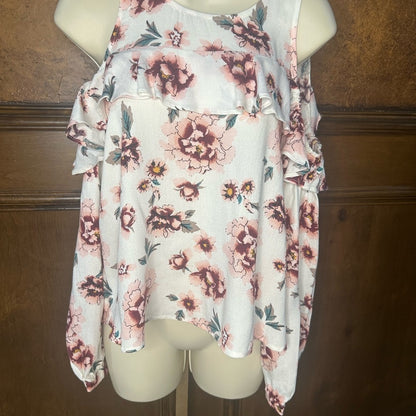 NWT SIZE XS BB Dakota Floral Cold Shoulder Blouse - Cream and Red