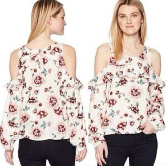 NWT SIZE XS BB Dakota Floral Cold Shoulder Blouse - Cream and Red