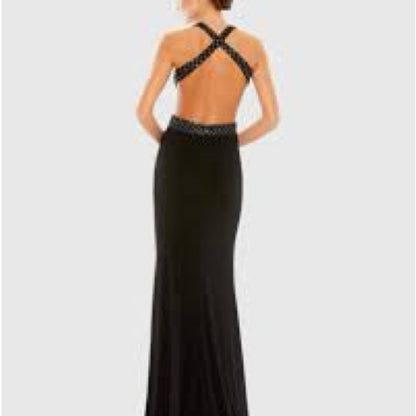 NWT SIZE 8 Mac Duggal Elegant Black Backless Dress