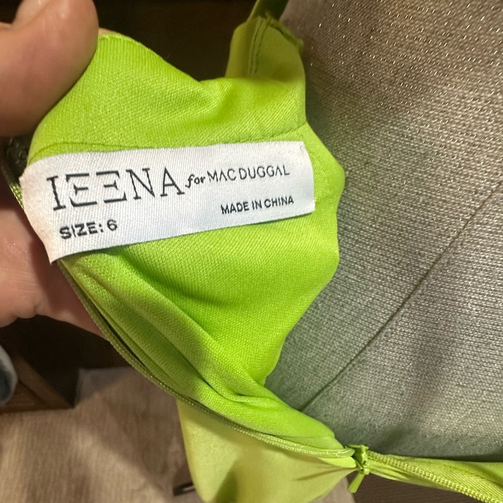 NWT SIZE 6 Mac Duggal Lime Green Cutout Backless Dress