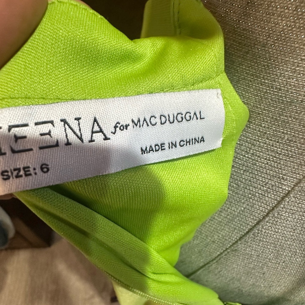 NWT SIZE 6 Mac Duggal Lime Green Cutout Backless Dress
