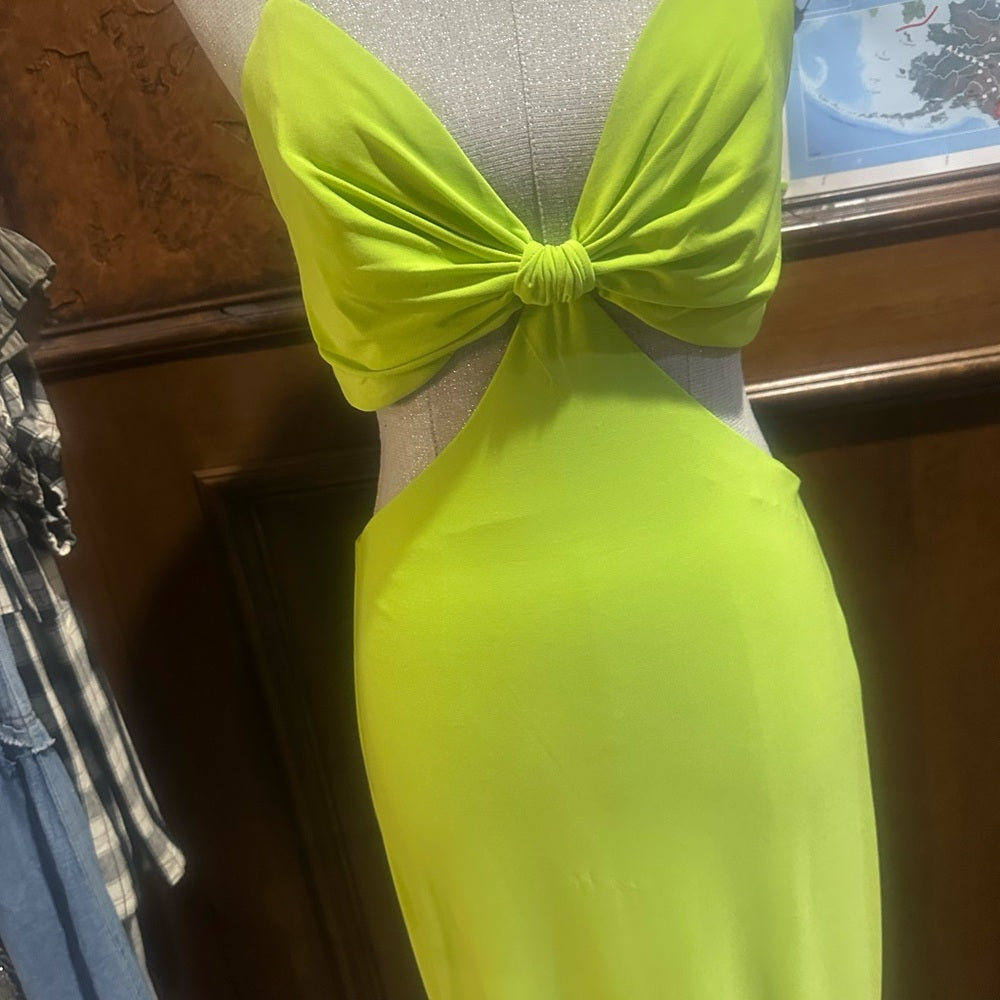 NWT SIZE 6 Mac Duggal Lime Green Cutout Backless Dress