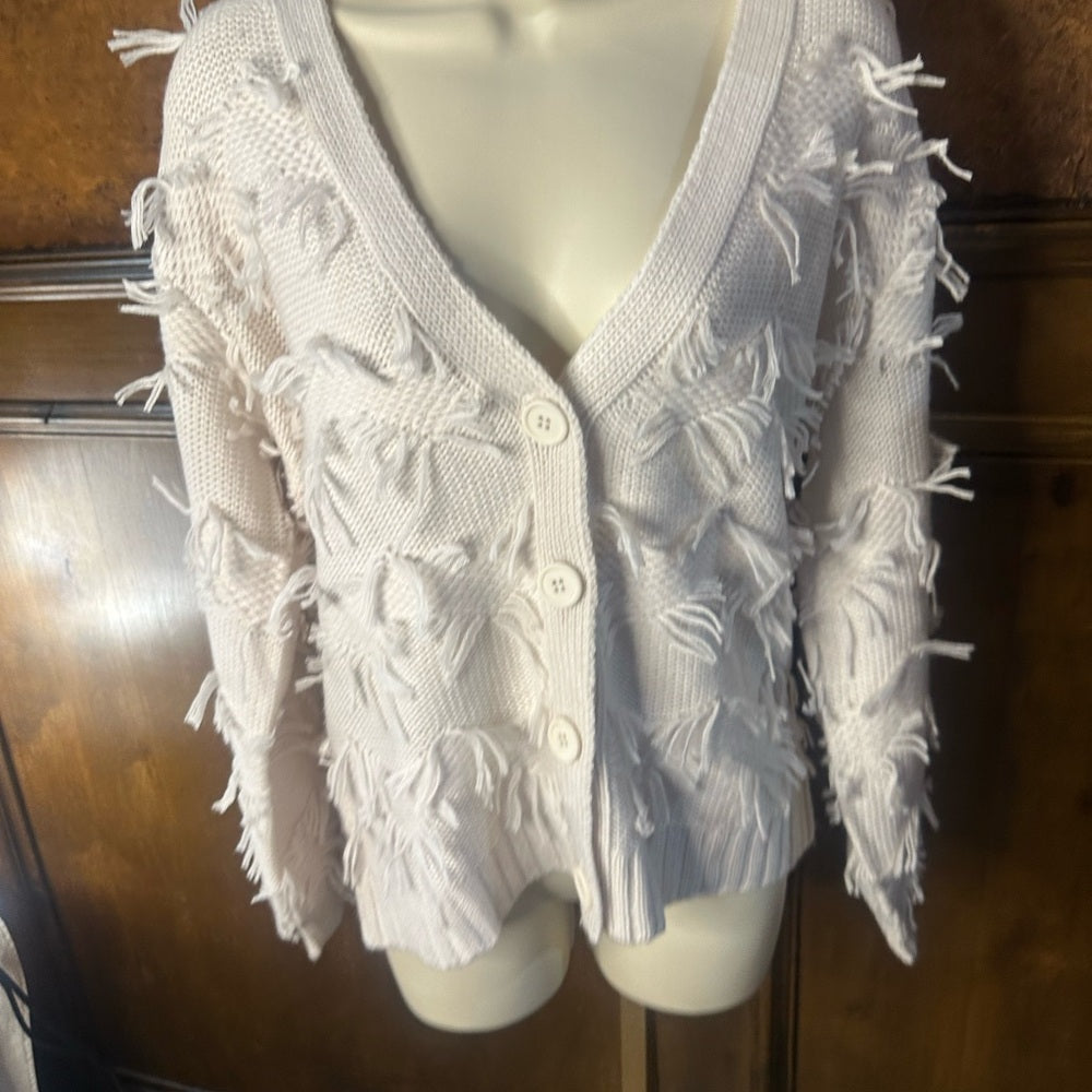 NWT SIZE M 525 America Off-White Fringe Cardigan