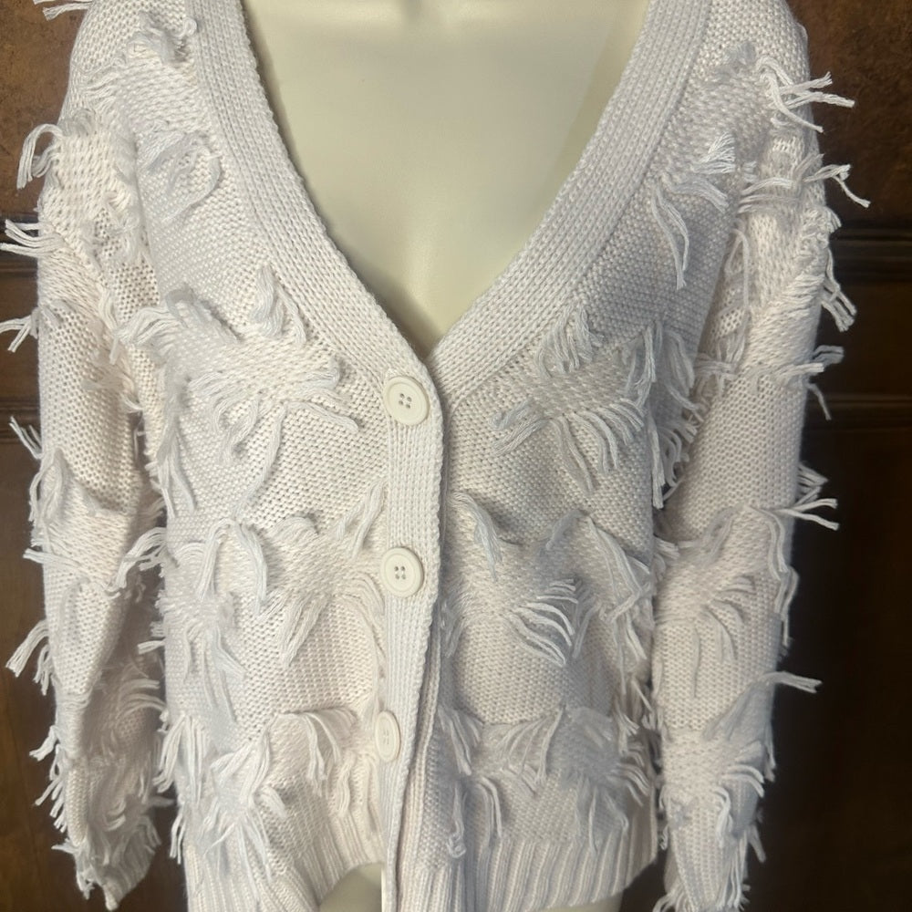 NWT SIZE M 525 America Off-White Fringe Cardigan