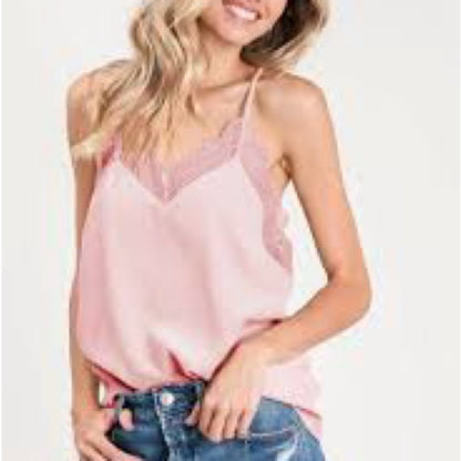 NWOT SIZE S BiBi Blush Pink Lace Trim Camisole
