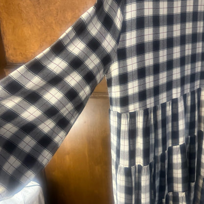 NWOT SIZE XL Maeve Plaid Long Sleeve Dress in Black and White