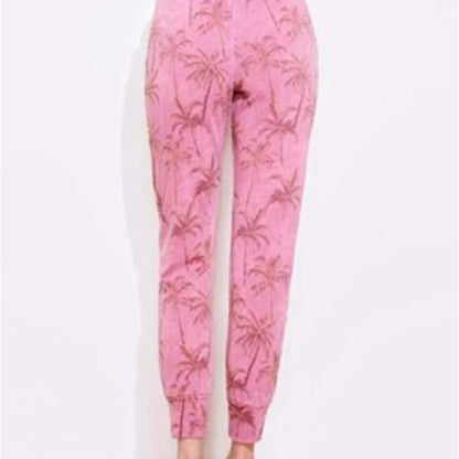 NWT SIZE 2/M-3/L Sundry Pink Palm Print Joggers