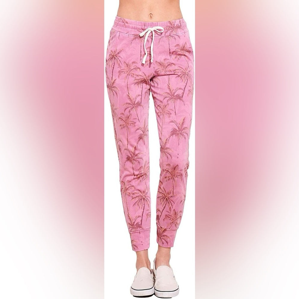 NWT SIZE 2/M-3/L Sundry Pink Palm Print Joggers