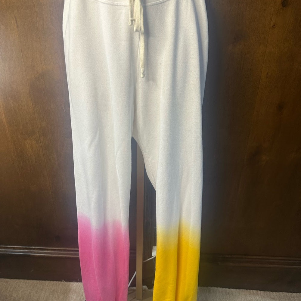 NWT SIZE 3/L Sundry White Joggers with Pink and Yellow Ombre